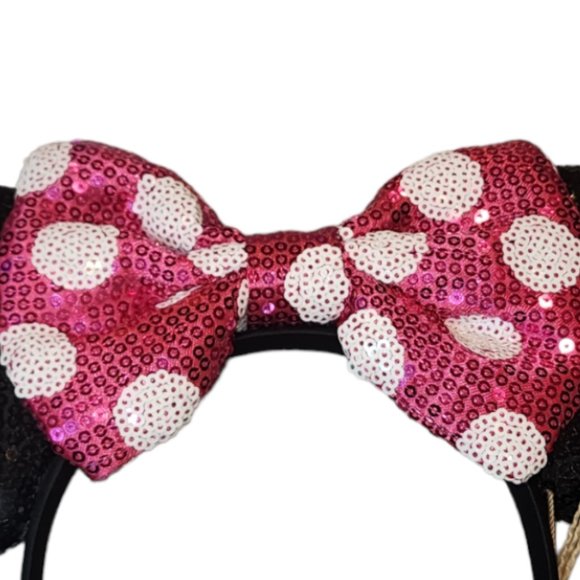 NWT 'Deep Magic' Classic Mouse Ears Headband w/Pink and White Polka Dot Bow - Picture 7 of 7
